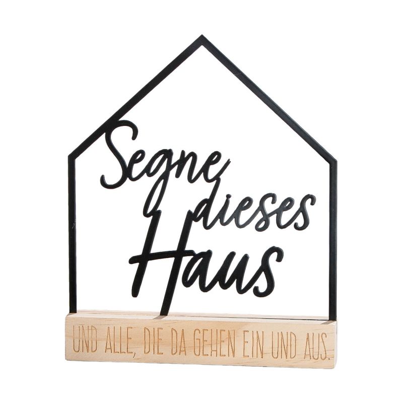 Standdeko Metall auf Holz "Segne dieses Haus"