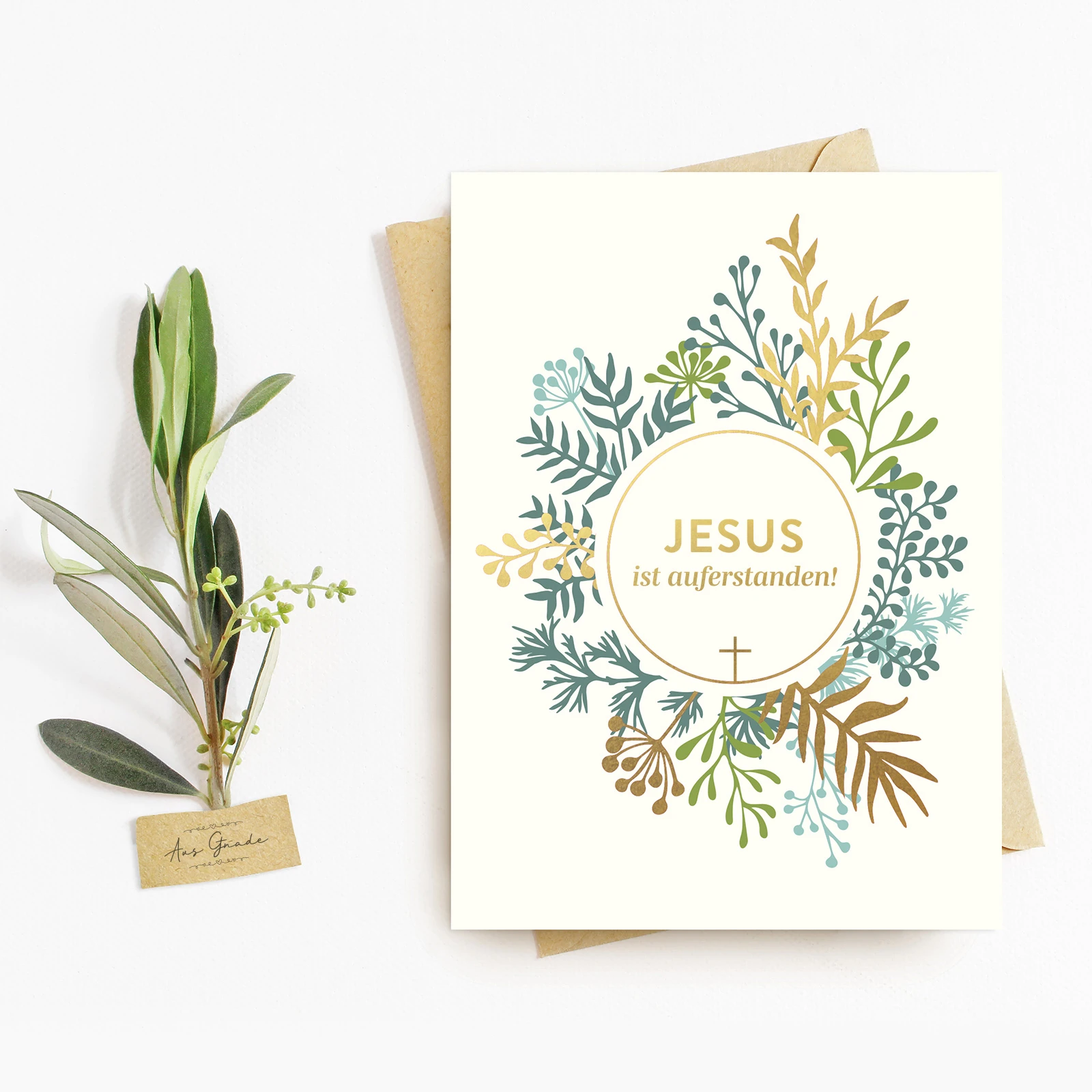PK-Jesus-ist-auferstanden-Gold-Postkarte-Ostern-Gold-1_1800x1800 Postkarte - Jesus ist auferstanden, Gold