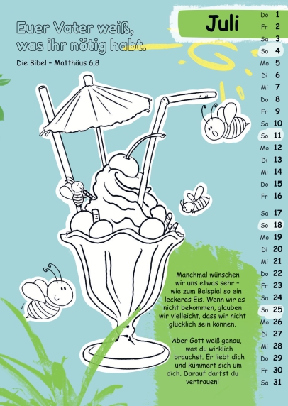 Kinder-Malkalender 2027 - Mit Stift und Bibel