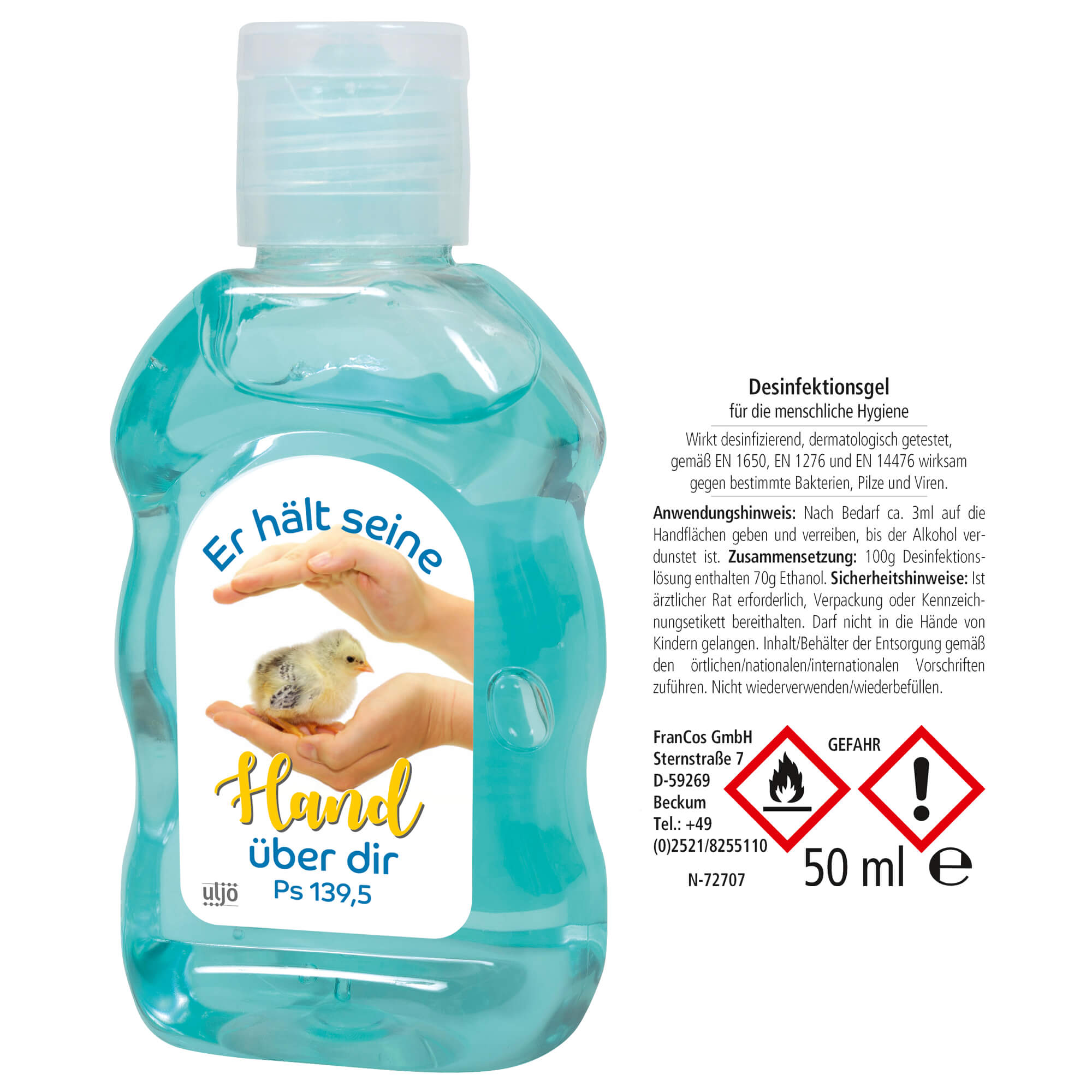 Desinfektionsgel - 50 ml - Er hält seine Hand...