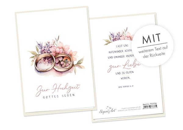 Faltkarte - Zur Hochzeit Gottes Segen, Ringe Aquarell