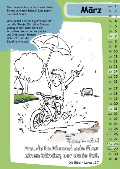 Kinder-Malkalender 2027 - Mit Stift und Bibel
