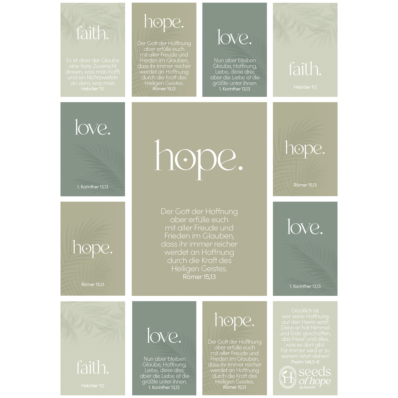 Aufkleber- Postkarte - faith. hope. love.