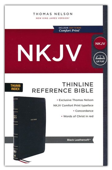 NKJV - Leatherlook, Black, Tniline Reference Bibel+Index