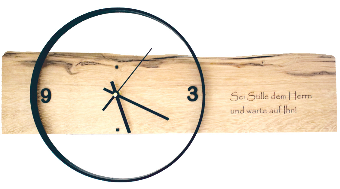 Holzwanduhr - Sei stille dem Herrn - Querformat