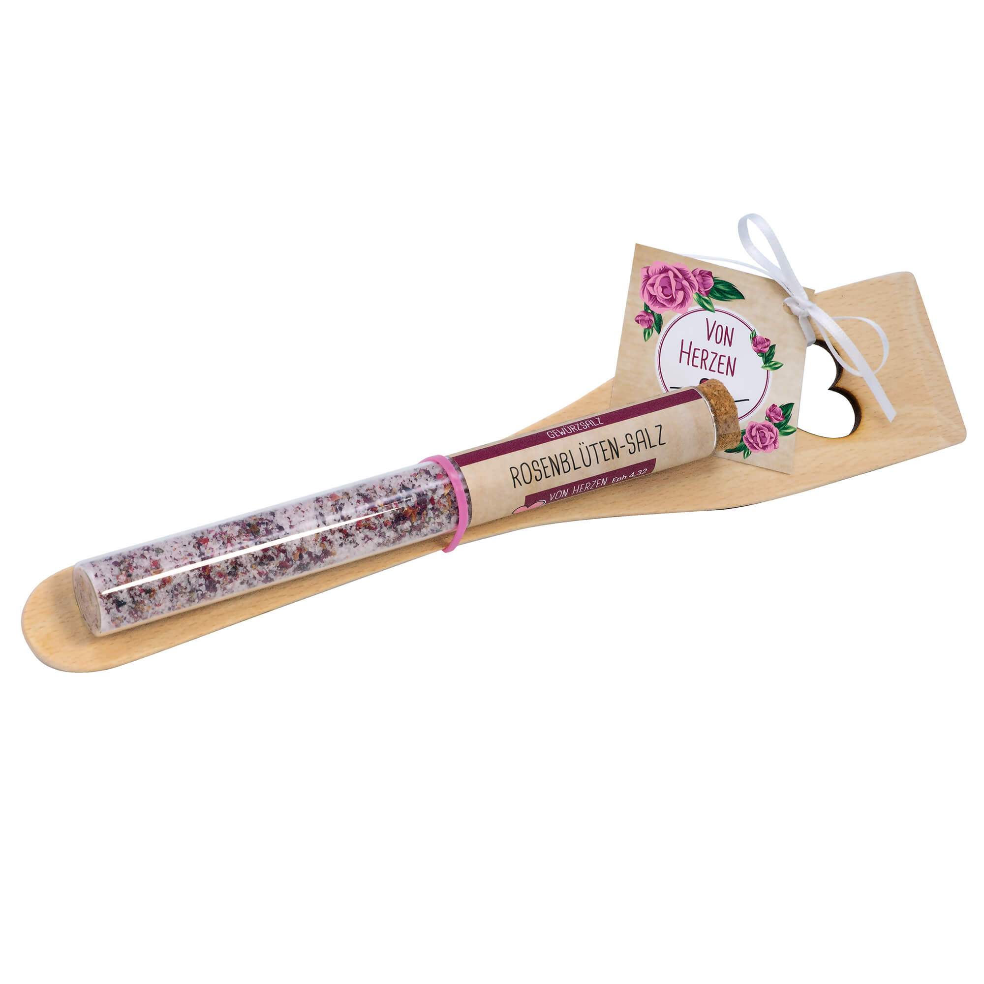 Geschenkset - Von Herzen - Pfannenwender und Rosenblütensalz Geschenkset - Von Herzen - Pfannenwender und Rosenblütensalz
