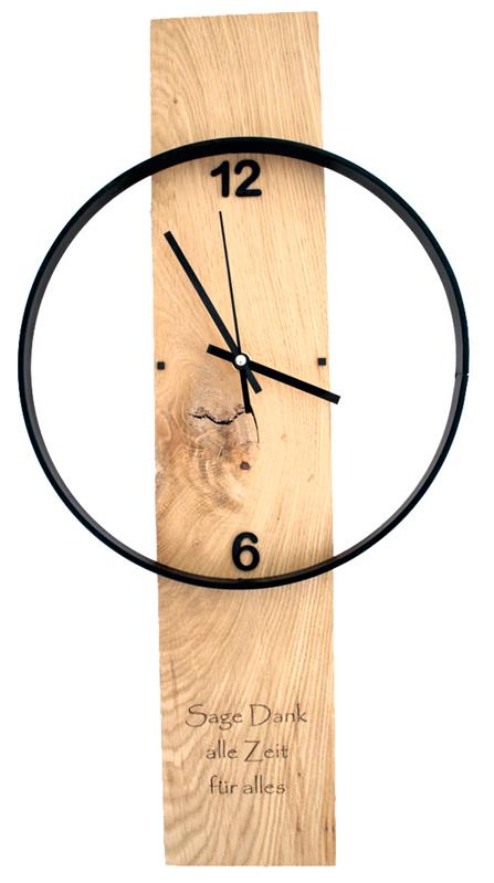 Holzwanduhr - Sage Dank allezeit, Hochformat Holzwanduhr - Sage Dank allezeit, Hochformat