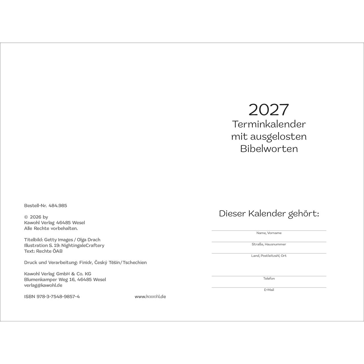Notice-Terminkalender - Er ist immer bei mir 2027