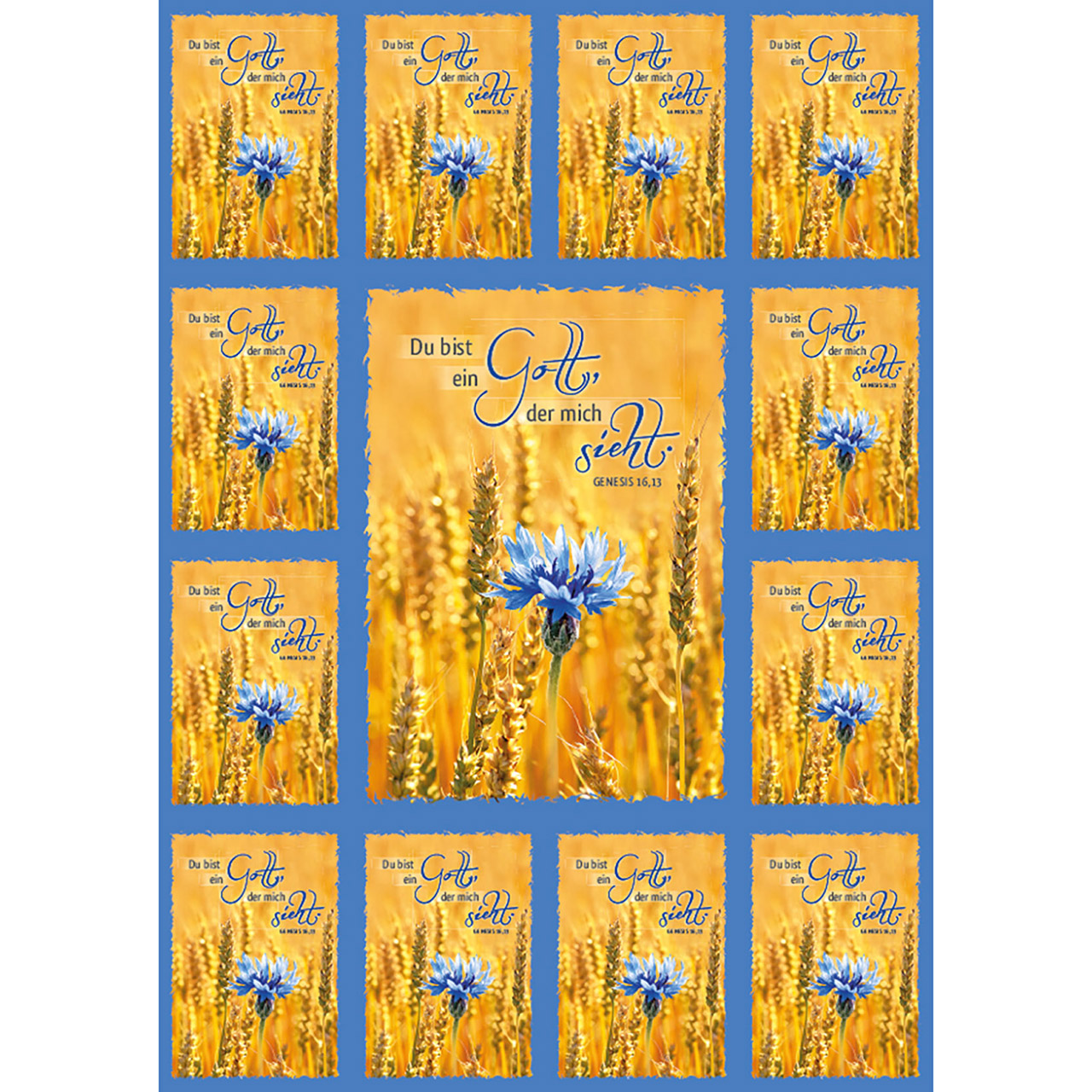 Aufkleber-Grußkarte Jahreslosung 2023 Kornblume - Du bist ein Gott, der mich sieht. Aufkleber-Grußkarte Jahreslosung 2023 Kornblume - Du bist ein Gott, der mich sieht.