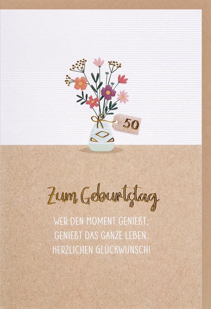 Doppelkarte - zum 50.Geburtstag, Blumenvase Doppelkarte - zum 50.Geburtstag, Blumenvase
