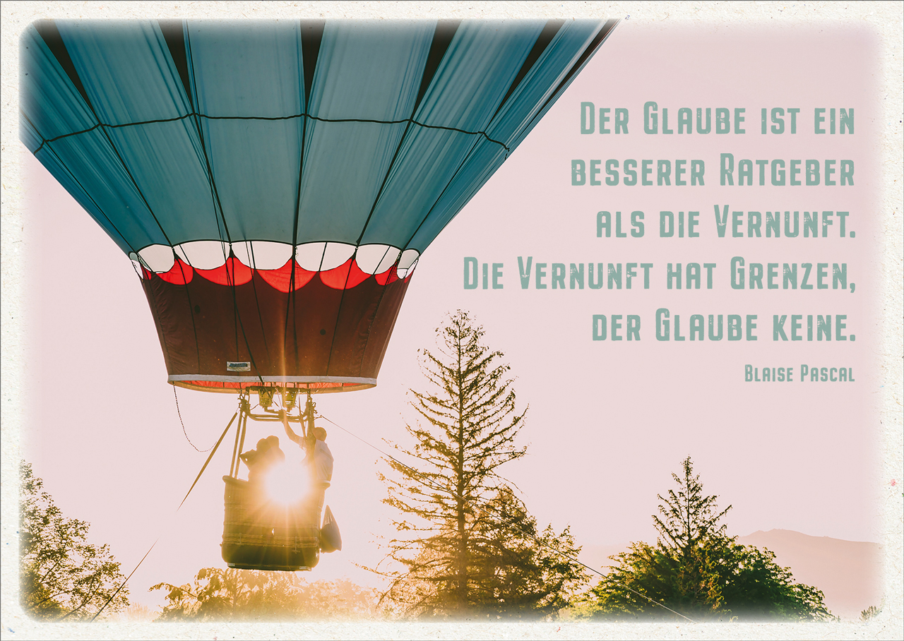 Postkarte Glaube vs. Vernunft - Heißluftballon Postkarte Glaube vs. Vernunft - Heißluftballon