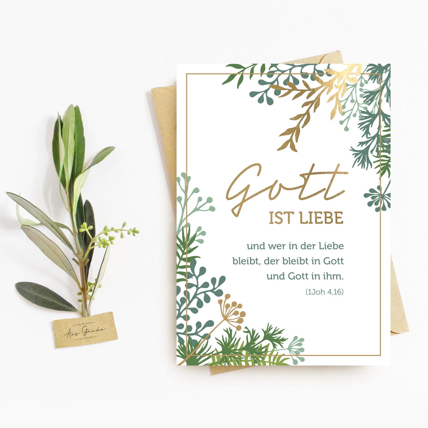 Postkarte-Gott-ist-Liebe-Gold-1_1500x1500 Postkarte - Gott ist Liebe, mit Umschlag