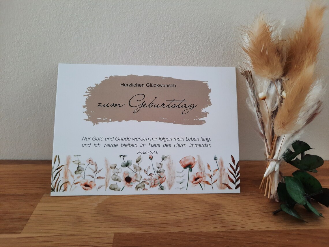 Postkarte - Herzlichen Glückwunsch zum Geburtstag, Ps. 23,6 Postkarte - Herzlichen Glückwunsch zum Geburtstag, Ps. 23,6
