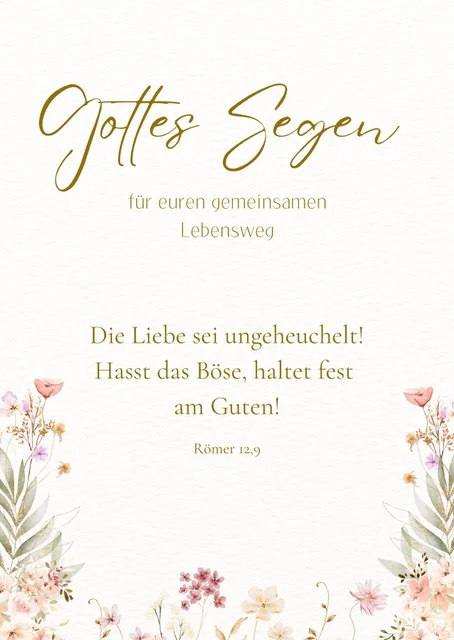 Doppelkarte Hochzeit - Gemeinsamer Lebensweg "Die Liebe sei ungeheuchelt" (Blümchen)